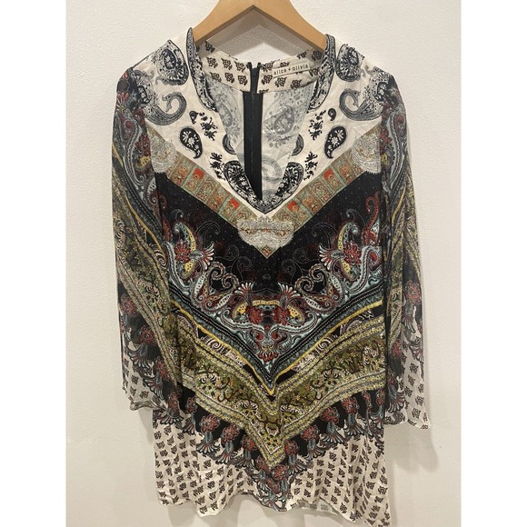 Alice + Olivia Zia Caftan Mini Dress in Multi Size Small Chevron Size SP - Picture 6 of 7